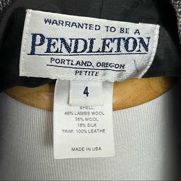 Vintage Pendleton Wool Silk Tweed Style Skirt Suit Leather Trim Black Small - Picture 10 of 10